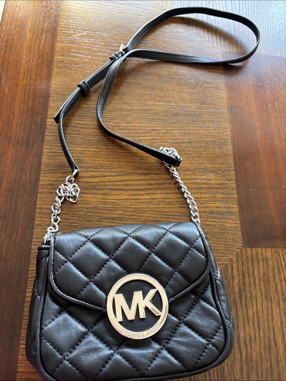 Michael Kors Black Quilted Crossbody with Signature MK Medallion